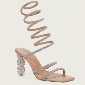 Cult Gaia Lislie Rhinestone Sandal Heel Size 7.5 in Sand, Org Price $698